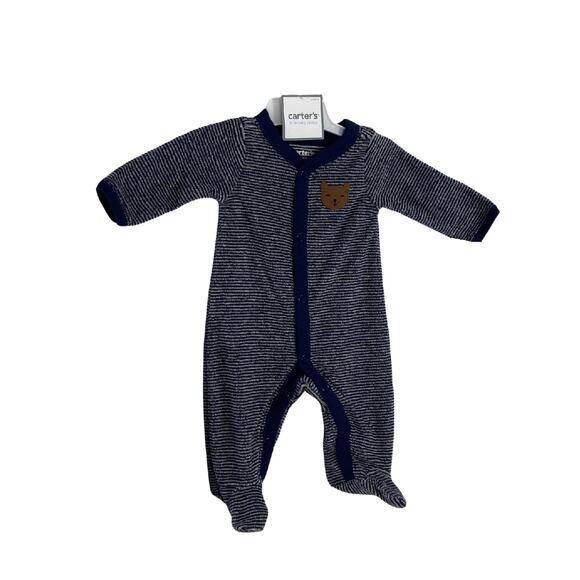 Carter's Navy Stripe Bear Sleeper Preemie NEW - Picture 4 of 6